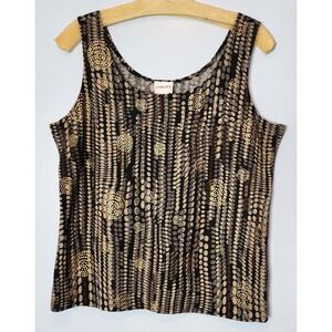 Chico's Tank Top Women Size 2 10-12 Black Brown EXC Abstract Dot Shell Tank
